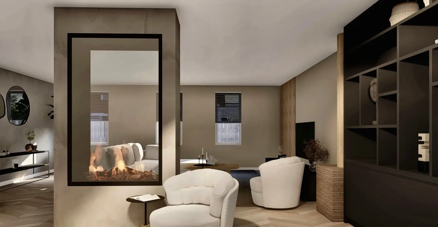 Sitting area by the fireplace