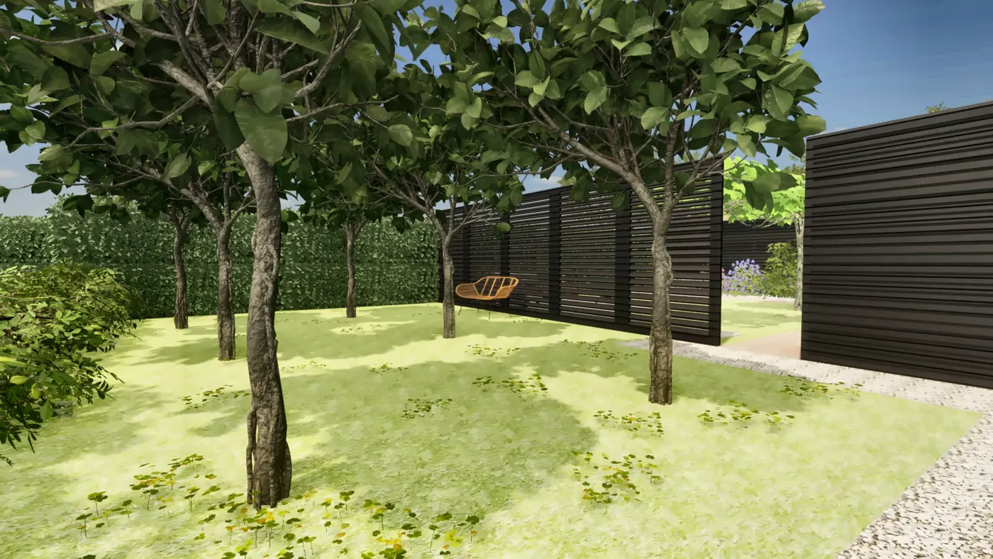 Garden idea · the garden with its mature trees