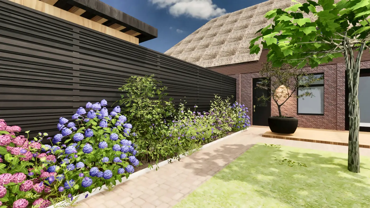 Garden idea · hydrangeas by the entrance