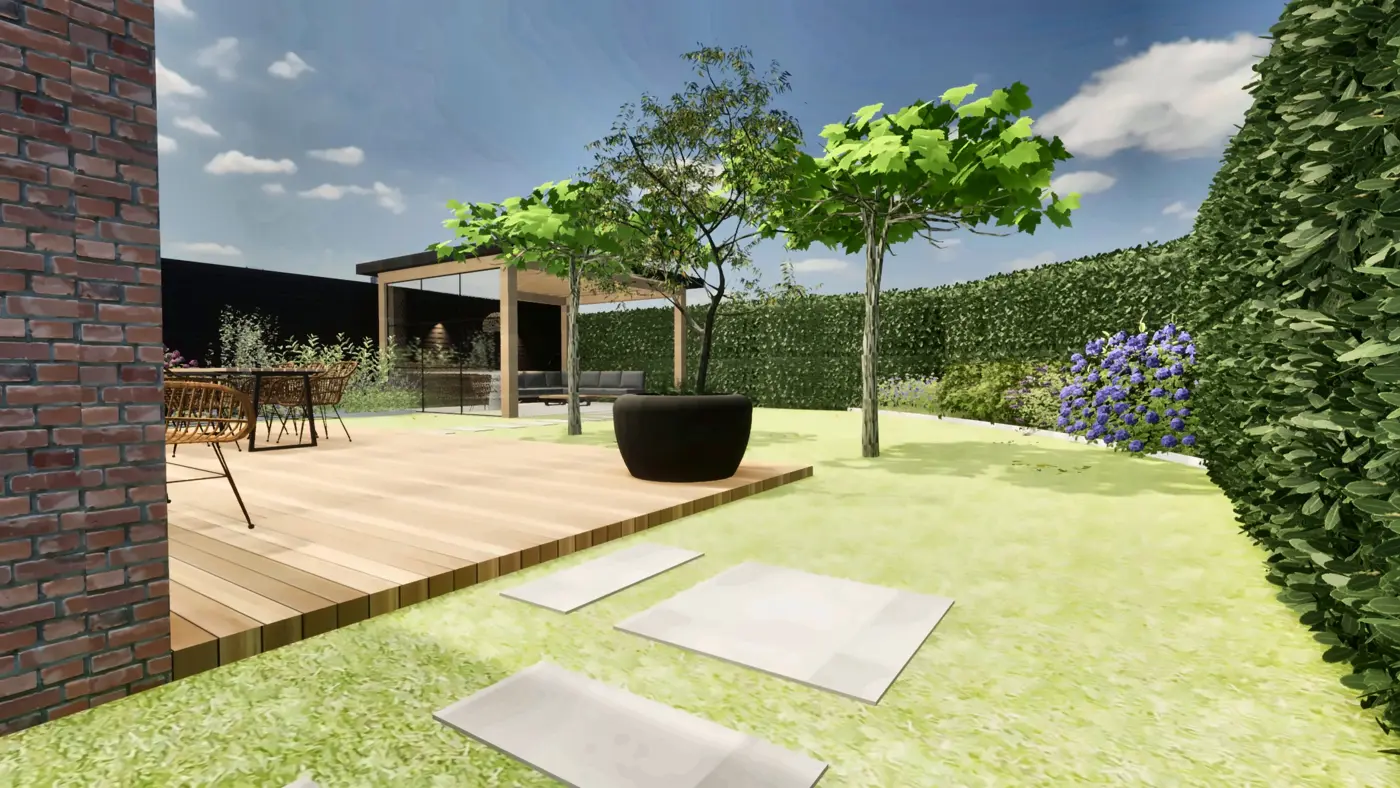 Garden idea · lawn with stepping stones beneath the plane trees