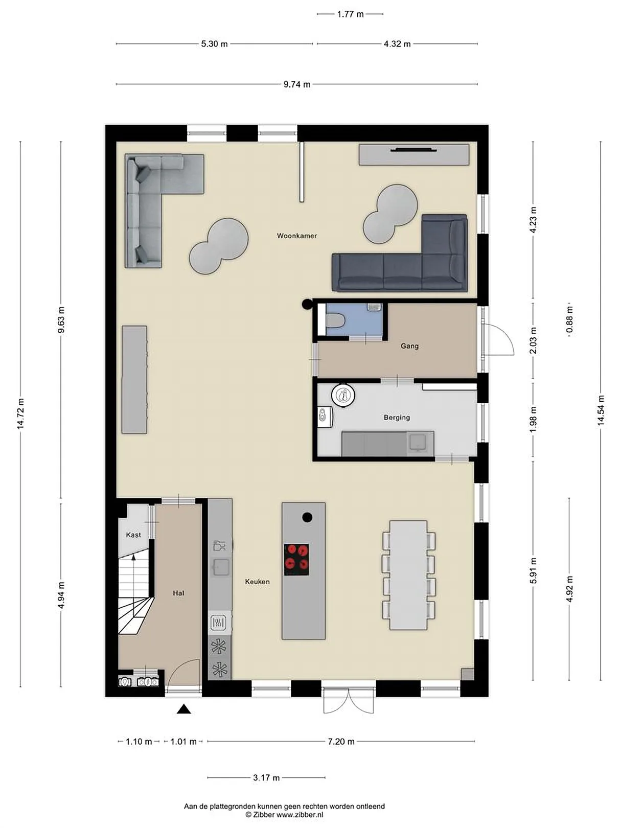 Ground floor plan with indicative furnishing