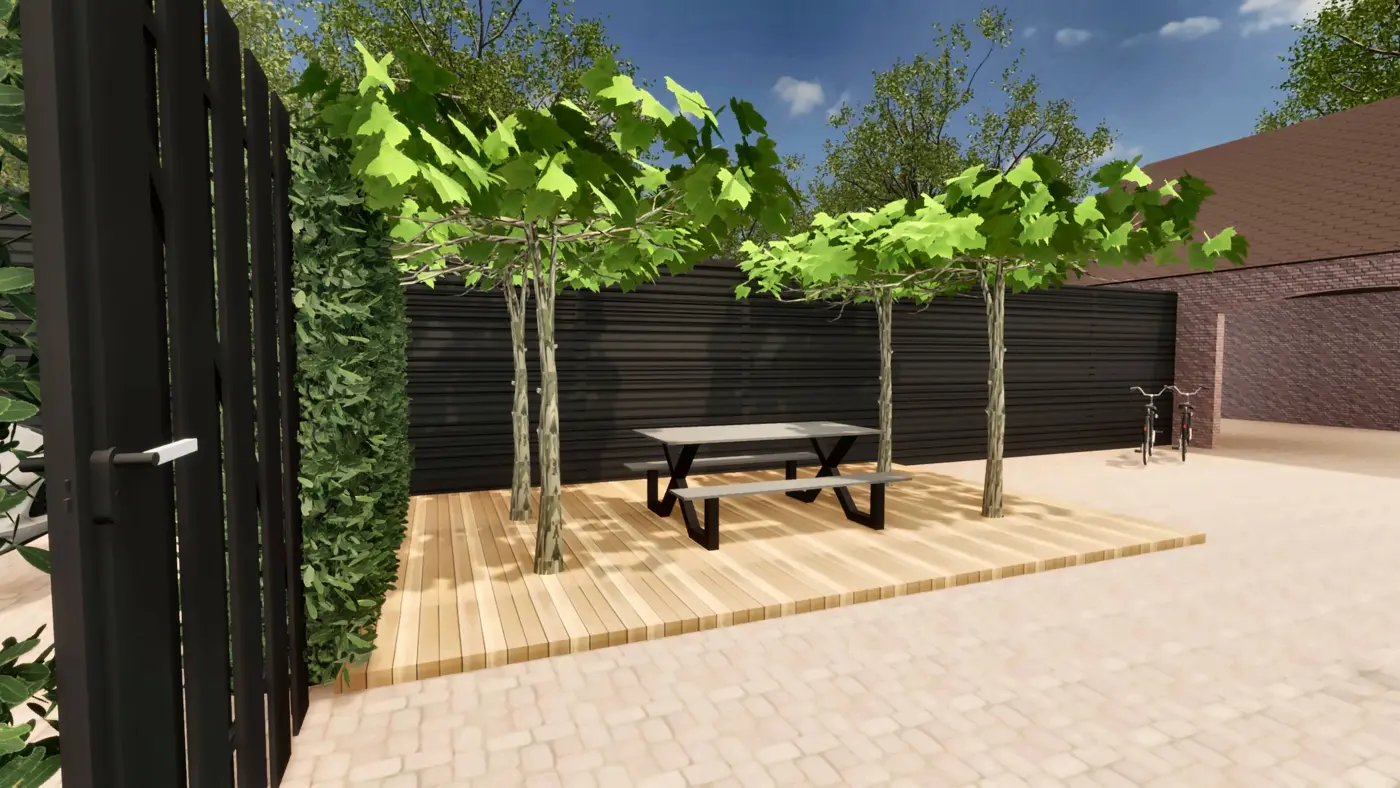 Garden idea · the farmyard seen from the gate